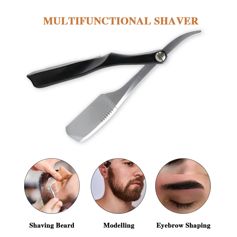 Мужское складное лезвие ручное из нержавеющей стали, нож для бритья, борода, бритва, стилист для волос, специальный скребок, держатель для парикмахерских ножей