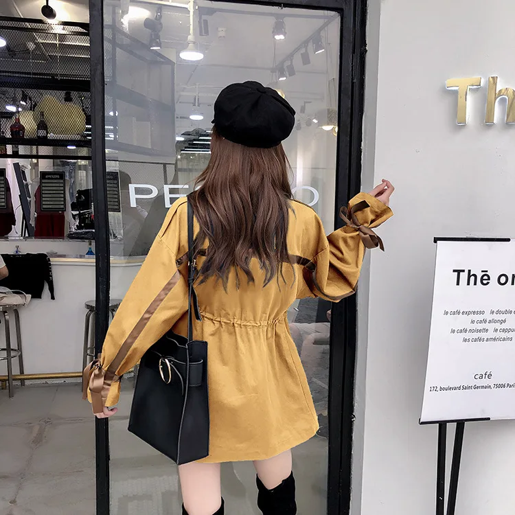 Y8749 корейский стиль свободный крой студентов BF Harajuku гонконг стиль короткий Тренч пальто мода