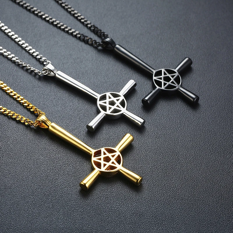 Перевёрнутый крест пентаграмма 5 остроконечная нержавеющая сталь кулон ожерелье сатанинские мужские ювелирные изделия