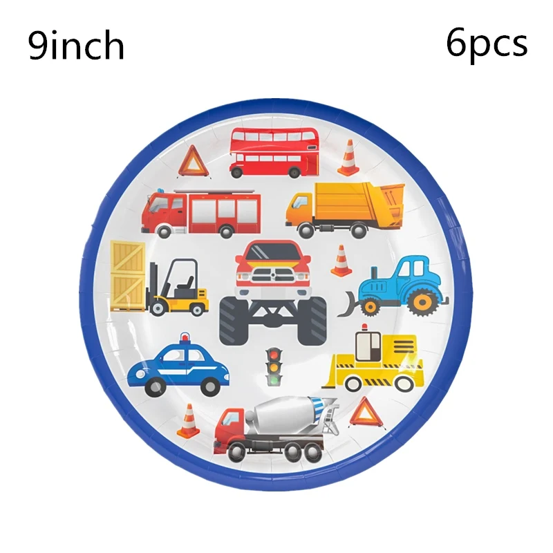 

For Kids Birthday Construction Vehicles Party Supplies Disposable Tableware Plate Cup Straw Candy Box Hat Invitations ect