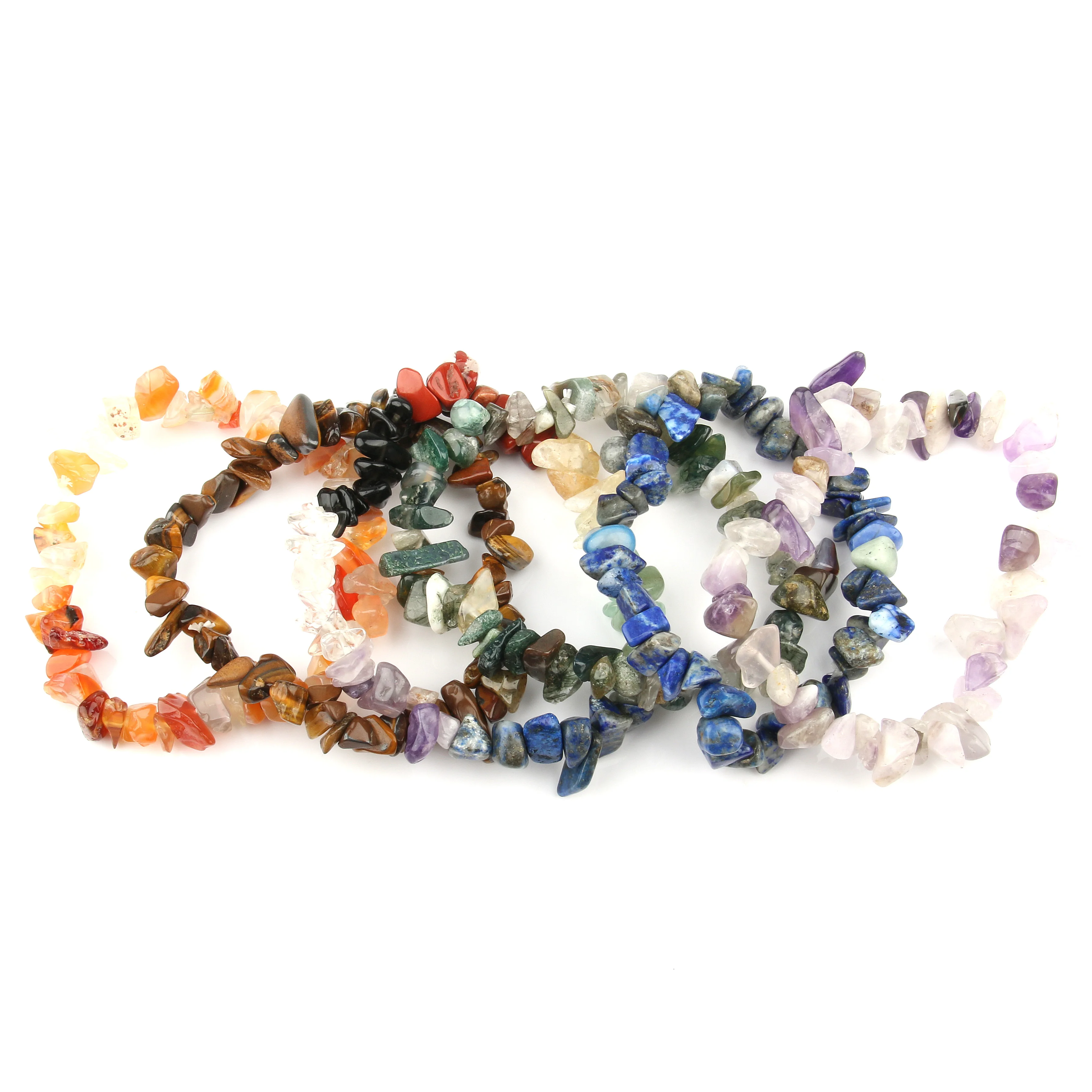 Pedra natural 7 chakra pulseiras reiki cura cristal pulseira tiger eye lapis lazuli chip grânulos de cascalho presentes para mulher pulseira