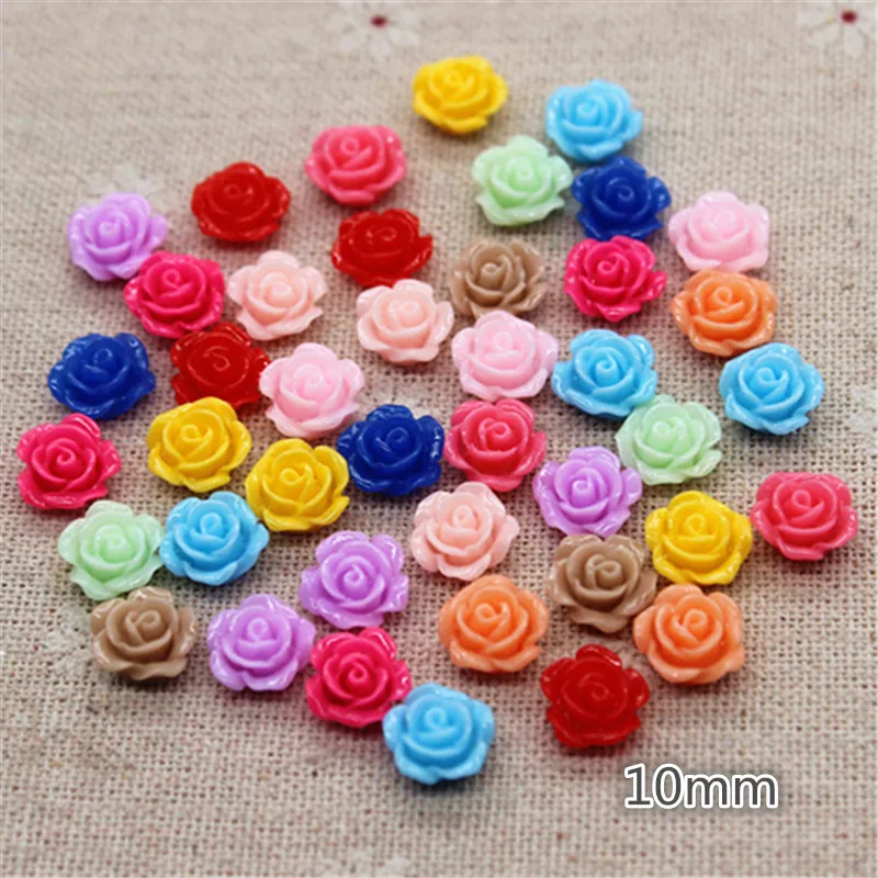 100PCS 10mm Mix Colors Cute Resin Rose Flowers Flatback Cabochon DIY Jewelry/Craft Decoration