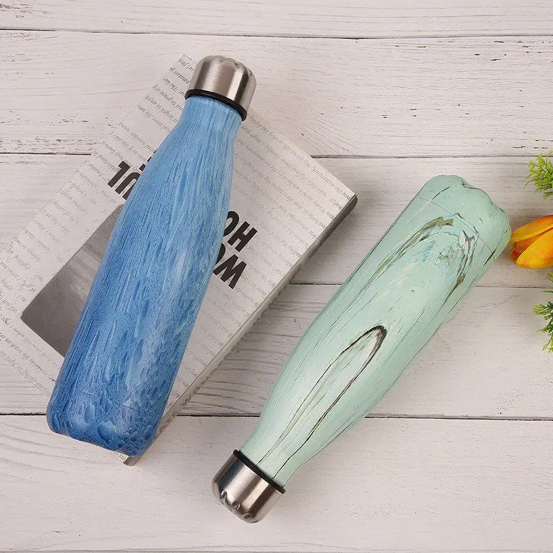 Creative Wood Water Bottle BPA Free Insulated Cup Stainless Steel Thermos Vacuum Flask Protein Shaker Travel Mug Drink Bottle