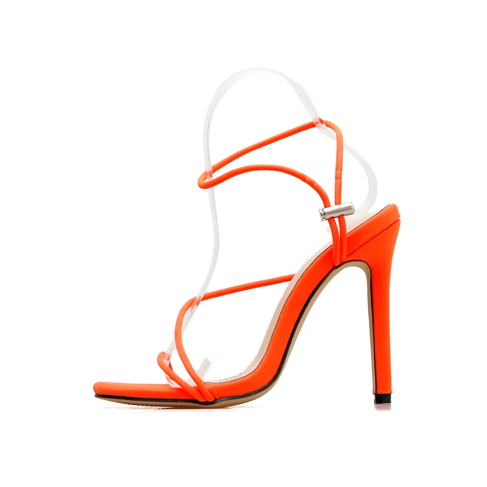 Г., женские пикантные босоножки на тонком каблуке новые босоножки на высоком каблуке ярких цветов пикантная обувь на тонком каблуке с эластичной лентой - Цвет: Оранжевый