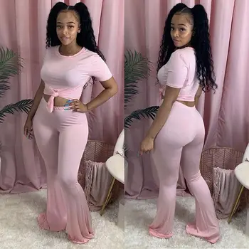 

hirigin Sexy Club Party Bandage Women Set Two Piece Set Tracksuit Bodysuit Wide Leg Flare Pants Suit Fitness Outfit Matching Set