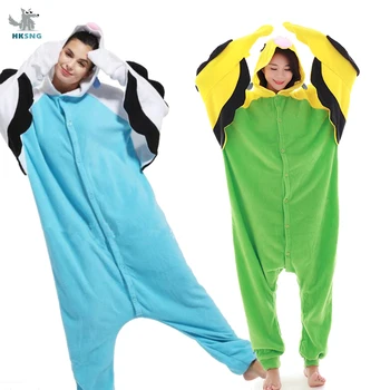 

HKSNG New Animal Adult Kigurumi Parrot Budgie Onesie Soft Fleece Pajamas Cartoon Cosplay Costume halloween Party Jumpsuits Suit