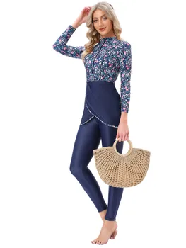 Muslim Swimwear new Women Modest Patchwork Hijab Long Sleeves Sport Swimsuit 3pcs Islamic Burkinis Wear Bathing Suit 4XL