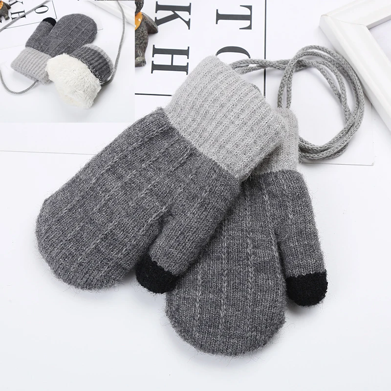 New Arrival Baby Boys Girls Knitted Gloves Winter Warm Rope Full Finger Thick Plus Velvet Mittens Gloves for Children Toddler