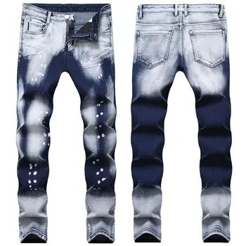 

2020 men's original design new young men's jeans tide elastic foot white jeans