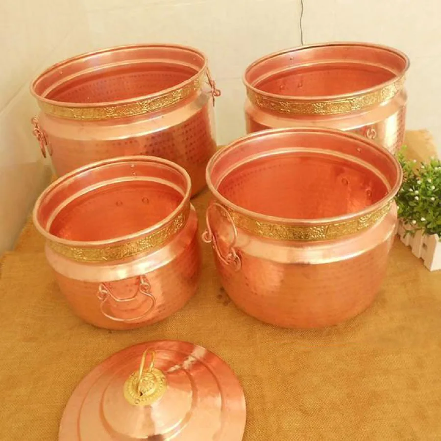 Handmade Pure Copper Large Soup Pot Thick With Handle Lid Deep Top