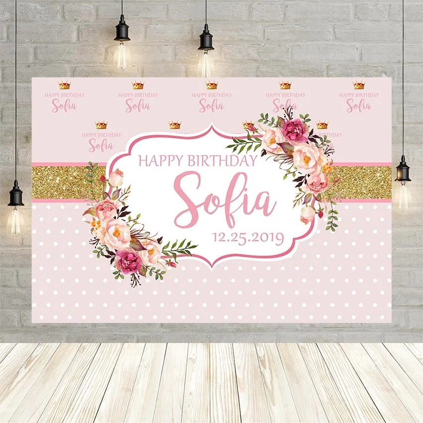 

Avezano Pink Flower Photography Backdrops Polka Dots Baby Birthday Party Banner Photo Background Studio Photophone Props Custom