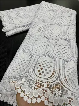 

XIYA White African Lace Fabric 2020 High Quality Lace French Embroidery Guipure Cord Lace Fabric For Wedding Sewing QF3449B-3