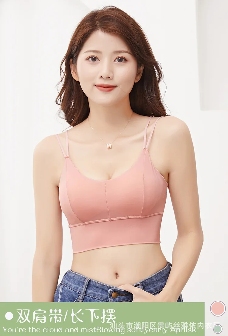 Women Cotton Underwear Tube Tops New Ice Silk Bra Fashion Sports Comfort Tank Up Sexy Solid Color Top Female Sling Bra Lingerie