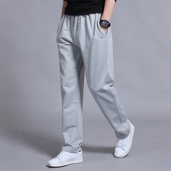 

2020 autumn men's solid color straight lace-up breathable cotton sports trousers casual pants 1297