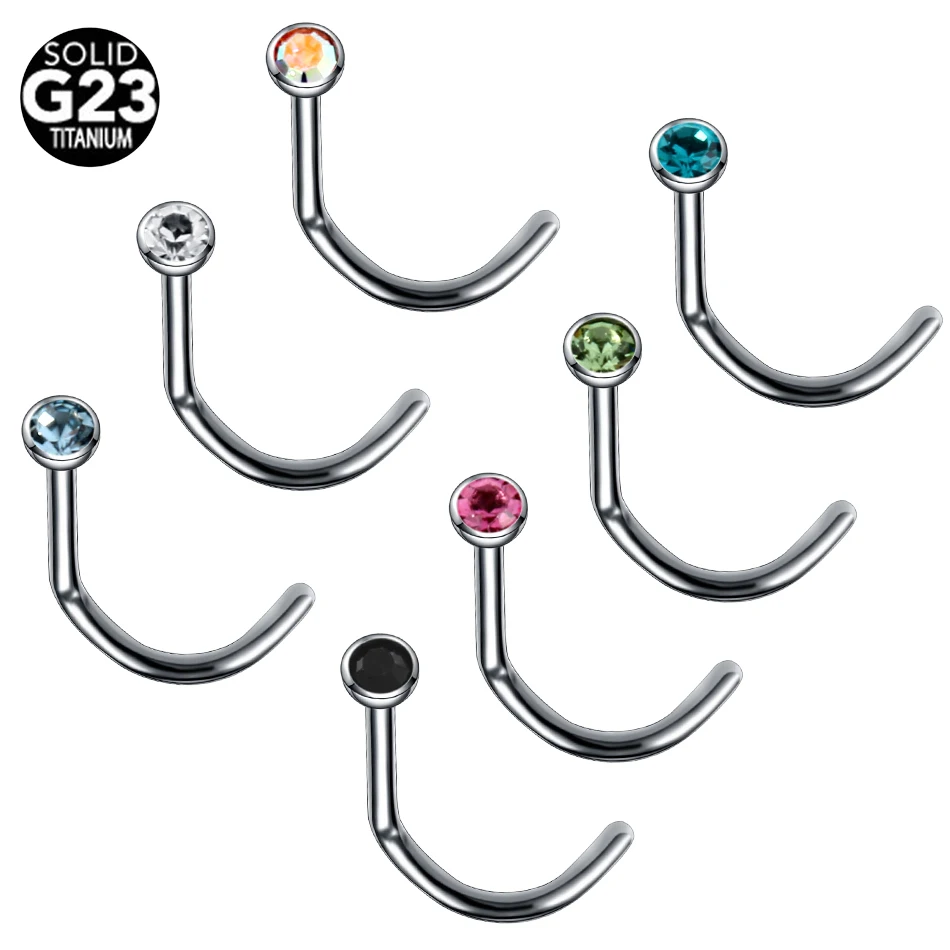 10pcs/lot G23 Titanium Nose Stud Set 2mm Colorful CZ Crystal Nose