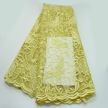 

CS- Golden French Nigerian Laces Fabrics High Quality Tulle African Laces Fabric Wedding African French Tulle Lace 5 Yards