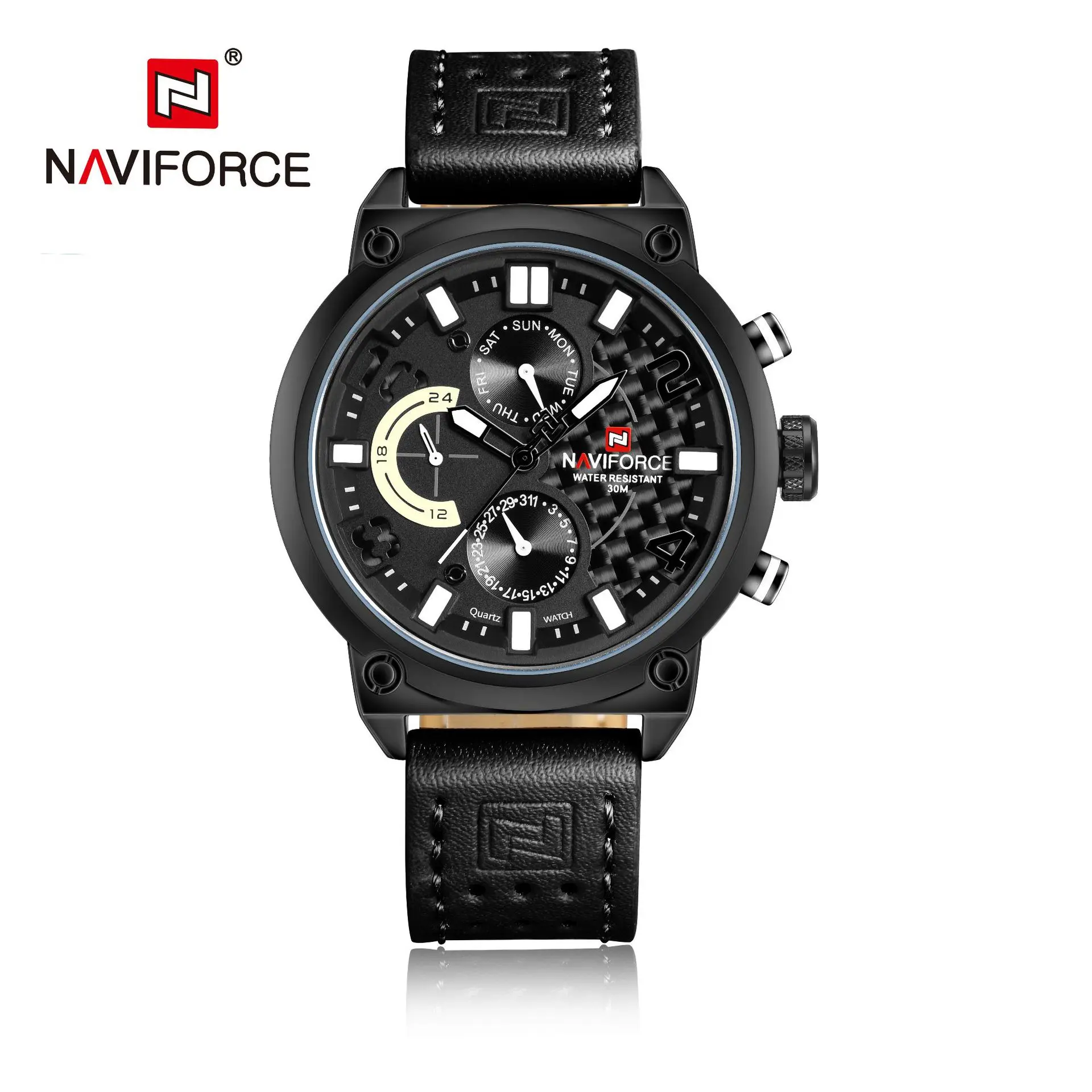NAVIFORCE Топ бренд Роскошные военные мужские кварцевые часы модный кожаный ремень Аналоговые часы Календарь Водонепроницаемые наручные часы Relogio - Цвет: White