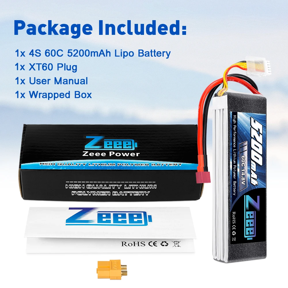 Zeee 14,8 V 5200mAh 60C 4S LiPo батарея с Deans и XT60 разъём для LiPo батарей батарея для RC вертолет Квадрокоптер Автомобиль Грузовик Лодка