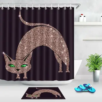 

Gold Rose Cat with Green Eyes Shower Curtain Set Bathroom Accessories Polyester