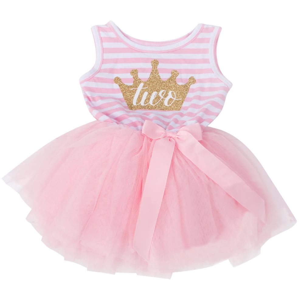 Baby Girl 2 Year Birthday Dress For Girls Kids Clothes Tutu Stripe Vest Clothing Princess Infant Party Dresses Summer Outfit Two | Детская
