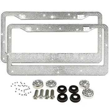 

2pcs/set Car License Plate Fram Luxury Handcrafted Bling Shimmer 8 Row Rhinestone Trim Stainless Steel License Plate Frame