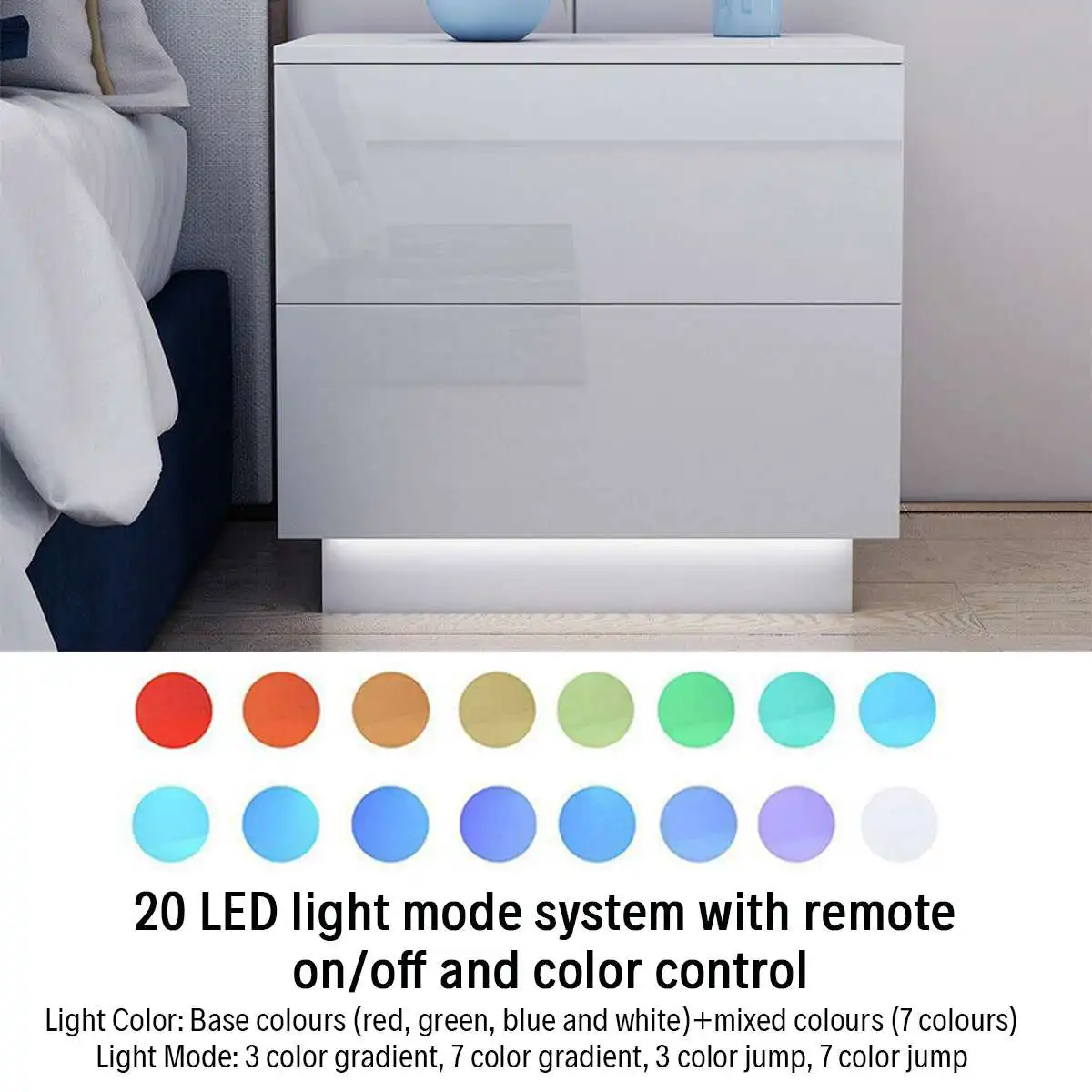 High Quality Nightstand with 2 Drawer Modern Bedside Table Magazine Cabinet Storage Bedroom Furniture Small Night Table with LED