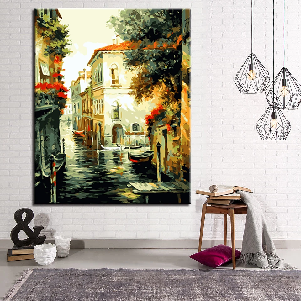 

Nostalgic old town DIY Painting By Numbers Kits Calligraphy Painting Acrylic Paint By Number For Home Decoration A work of art