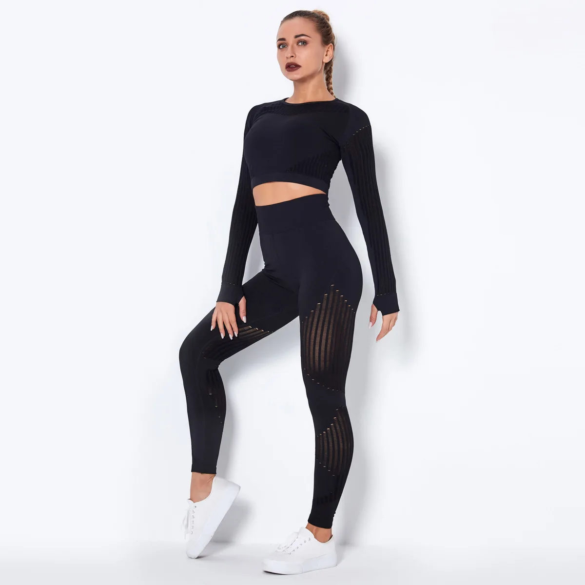 Fleo Workout Clotheswomen's Seamless Yoga Set - High Waist Leggings & Crop  Top Gym Tracksuit