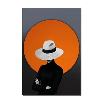 Lady With Fashion Hat Artwork Printed on Canvas 23