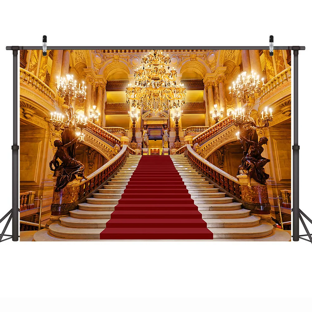 Palácio dos Desenhos Pano de Fundo para Estúdio de Fotografia Animados Castelo Fotografia Ouro Glitter Palácio Tapete Vermelho Foto Fundo Recém-nascido Photocall - Image 3
