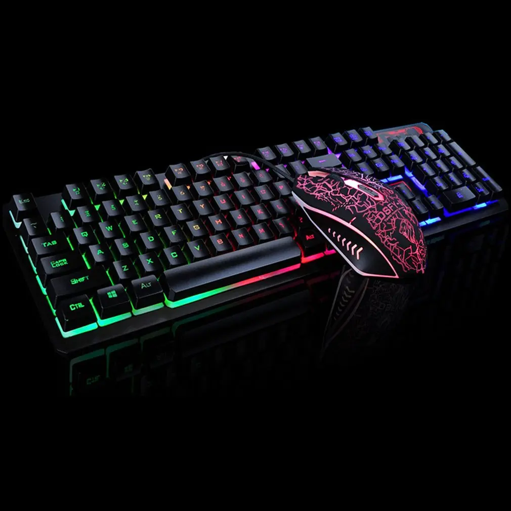 Игровая светящаяся проводная USB мышь клавиатура с радужной подсветкой