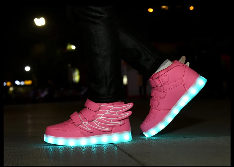 best leather shoes Luminous Sneakers Boy Girl Cartoon LED Light Up Shoes Glowing Trend Kids Shoes Children Wing  Charge Casual Trainers Boots children's shoes for sale