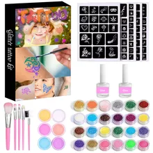 Flash Diamond Glitter Tattoo Set 30 Color 120 Temporary Tattoo Templates for Kids Face Body Painting Art Tools Set Nail Stickers