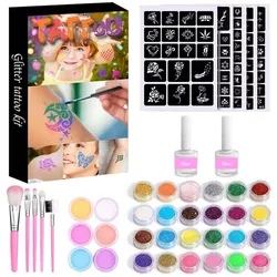 Flash Diamond Glitter Tattoo Set 30 Color 120 Temporary Tattoo Templates for Kids Face Body Painting Art Tools Set Nail Stickers