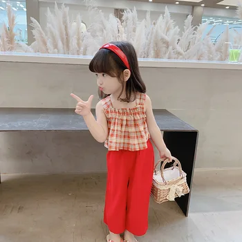 

Childrenswear INS New Style Girls Summer Set 2020 Children Loose Pants Baby Top Shirt with Narrow Straps Two-Piece Set