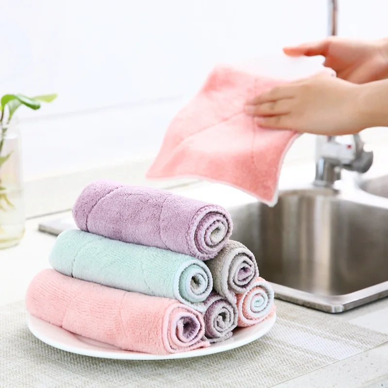 Thick Coral Velvet Double-Sided Water-Absorbing Cleaning cloth Not Shed Scouring Pad Kitchen Cleaning Dishcloth Yiwu the Departm