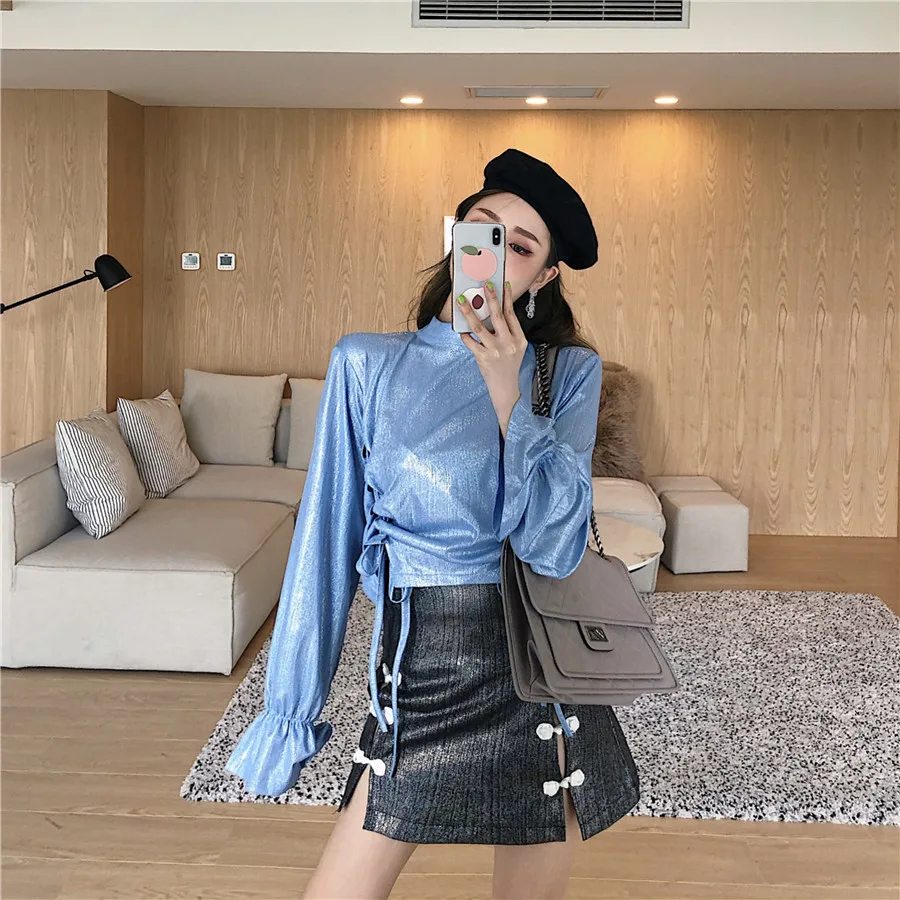 

o-neck sweet full crop top Spring and autumn Women's Clothing Korean style vetement femme tops temperament Shirts high quality