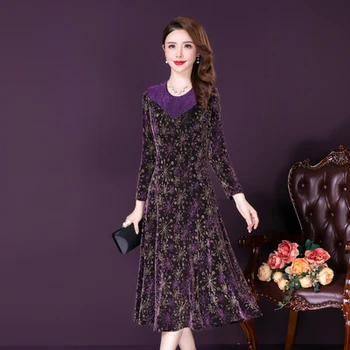 

2020 Fashionable Autumn Women Dress French Style Retro Bright Silk Luxury Vintage Middle Aged Mother Plus Size 5xl Woman Dresses