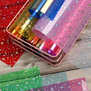 

Synthetic Leather Fabric Sheets Candy Jelly Transparent Shiny Vinyl Pentagram For Party Decor DIY Hairbow Accessories