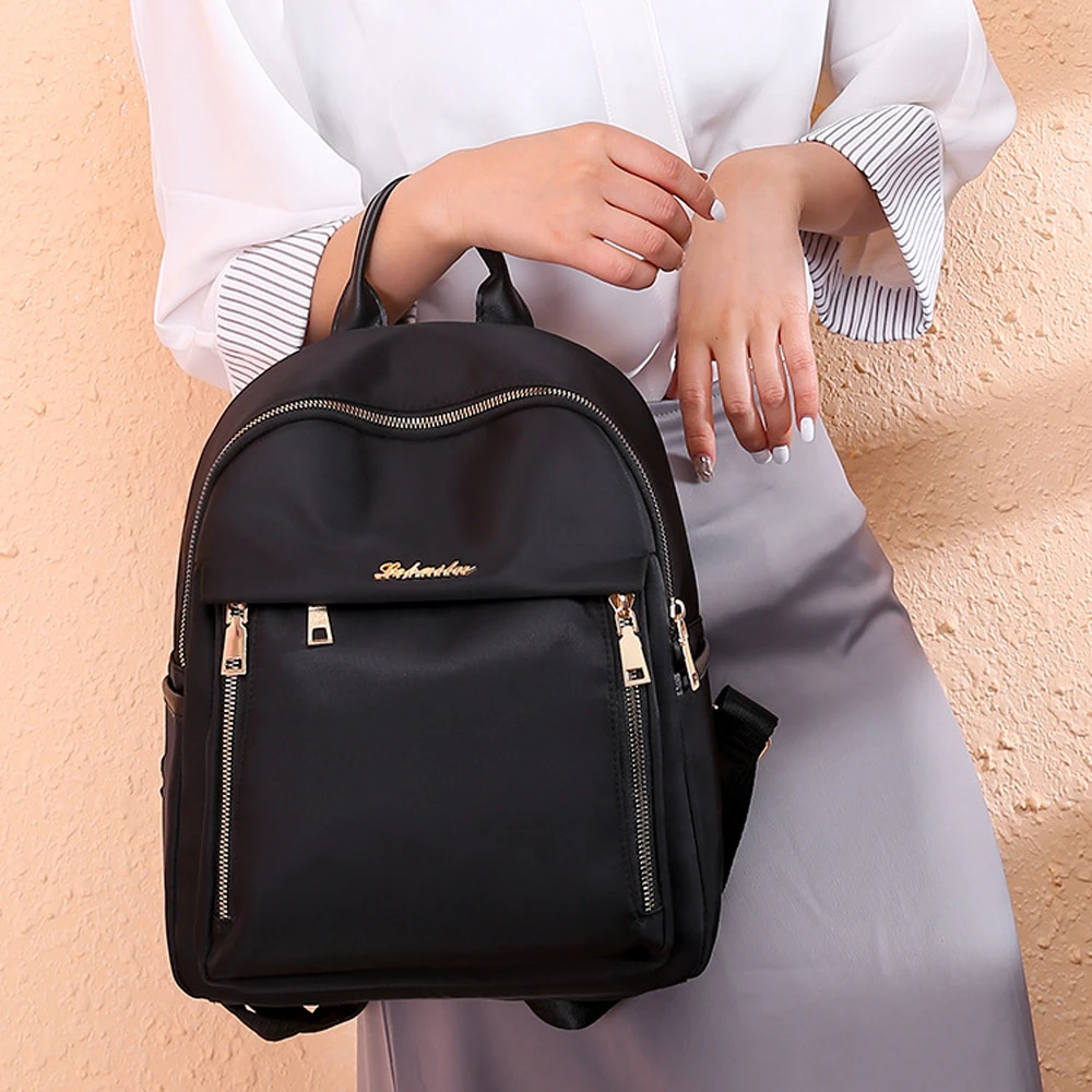 Women’s Leather Backpack Anti-Theft Rucksack School Shoulder Bag Black/Red Oxford Cloth Fashion double shoulder bag - Цвет: Черный