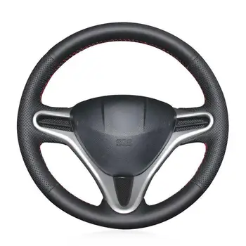 

For Honda Fit 2009-2013 black artificial leather hand-sewn steering wheel cover Anti-slip fit all season