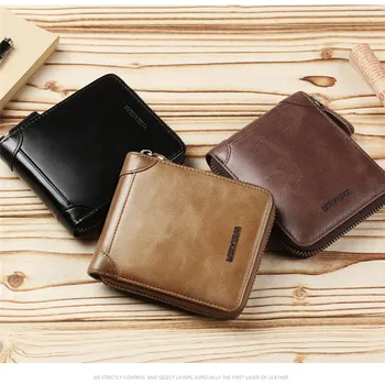 

Hot Selling Men Wallet Credit Card Holder Genuine Leather NEW Blocking Zipper Pocket Thin Coin Purses