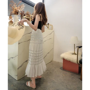 

Ins super hot summer new very fairy small high waist pleated medium length Chiffon fishtail Sequin skirt skirt
