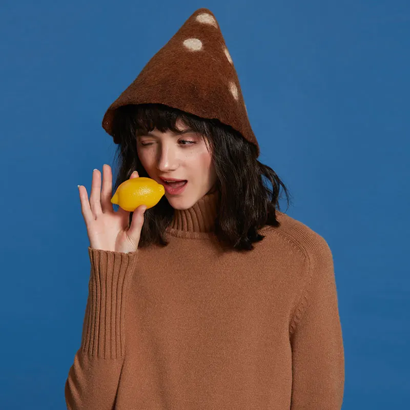 

Fashion Handmade Conical Wool Caps Women Vintage Dot Winter Hats Christmas Gift Female Cute Ice Cream Party Caps High Quality