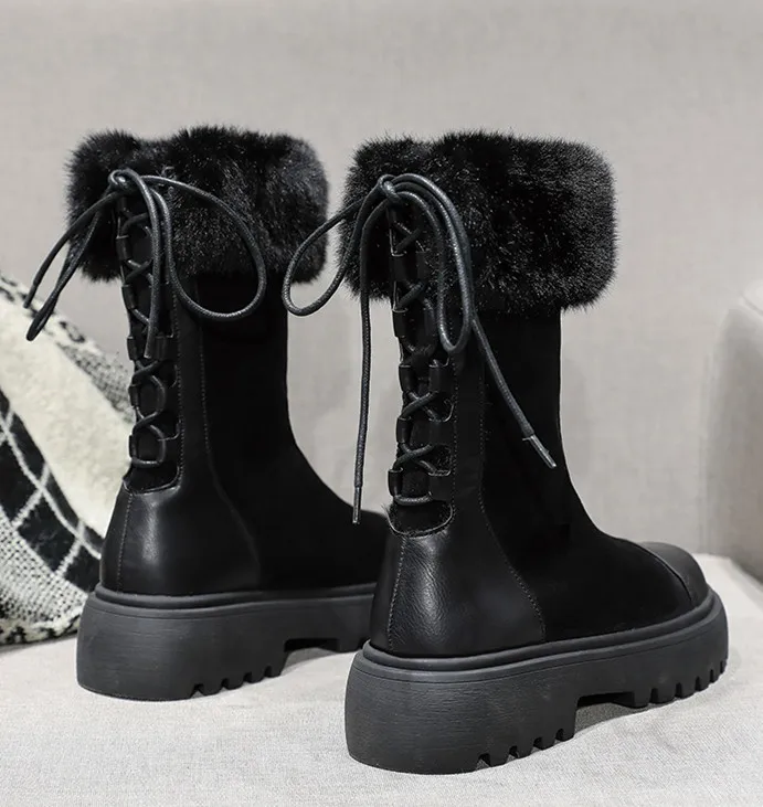 Maggie's Walker/женские модные высокие сапоги из флока; женские зимние сапоги на шнуровке; Размеры 35-39