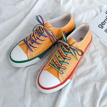 Женская парусиновая обувь; Модные дышащие студенческие вулканизированные туфли; повседневная женская спортивная обувь на плоской подошве с радугой; маленькие белые туфли; INS