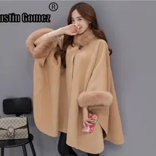 Весенне-осенний плащ с воротником из искусственного лисьего меха, Женское шерстяное пальто, большие размеры, Женское зимнее пальто, толстое корейское пальто, женский большой размер
