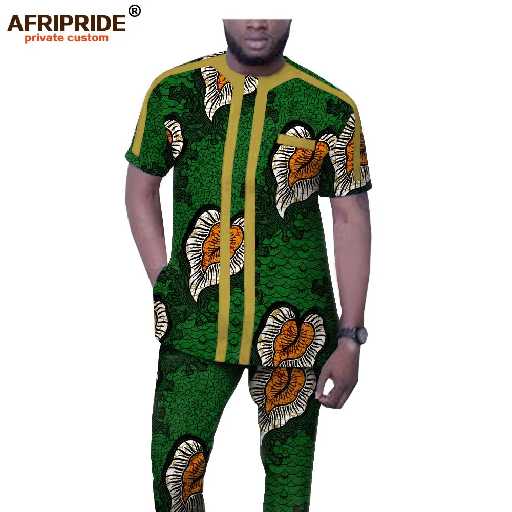 Great Value African Clothing for Men Short Sleeve Dashiki Tops and Pants 2 Piece Set Suit Ankara Clothes Wax Attire AFRIPRIDE A1916045