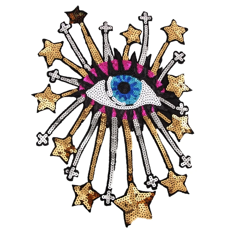Cartoon Colorful Big Stars Eye Sew/Iron On Appliques Glitter Paillettes Patch Per Ricamo Per Abbigliamento Art Diy Badge Decor