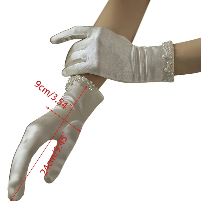 Wedding Dress Gloves Satin Short Gloves Pearl Beaded Prom Mittens